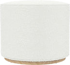 Spatial Order 22" Round Ottoman with Wooden Base - Cream Textural Fabric