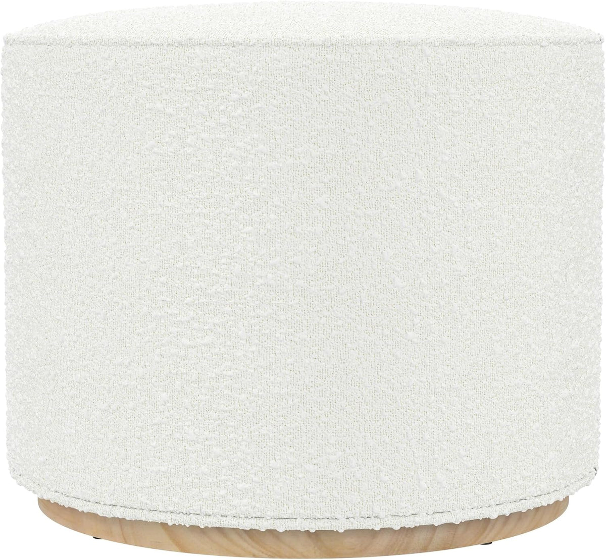 Spatial Order 22" Round Ottoman with Wooden Base - Cream Textural Fabric