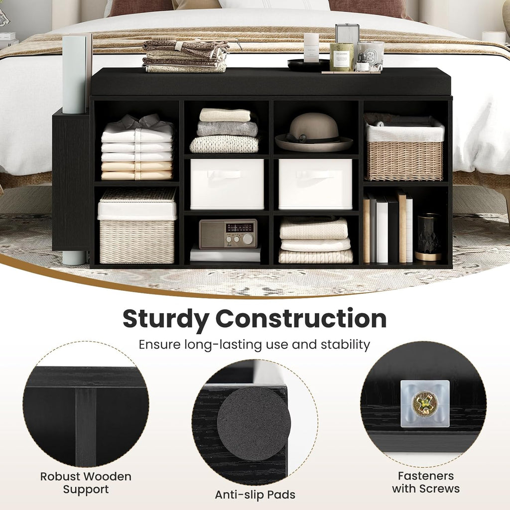 Giantex Shoe Storage Bench with Umbrella Stand, 10-Cubby Entryway Shoe Rack Organizer with Padded Seat, Adjustable & Removable Shelves for Hallway, Living Room & Bedroom (Black)