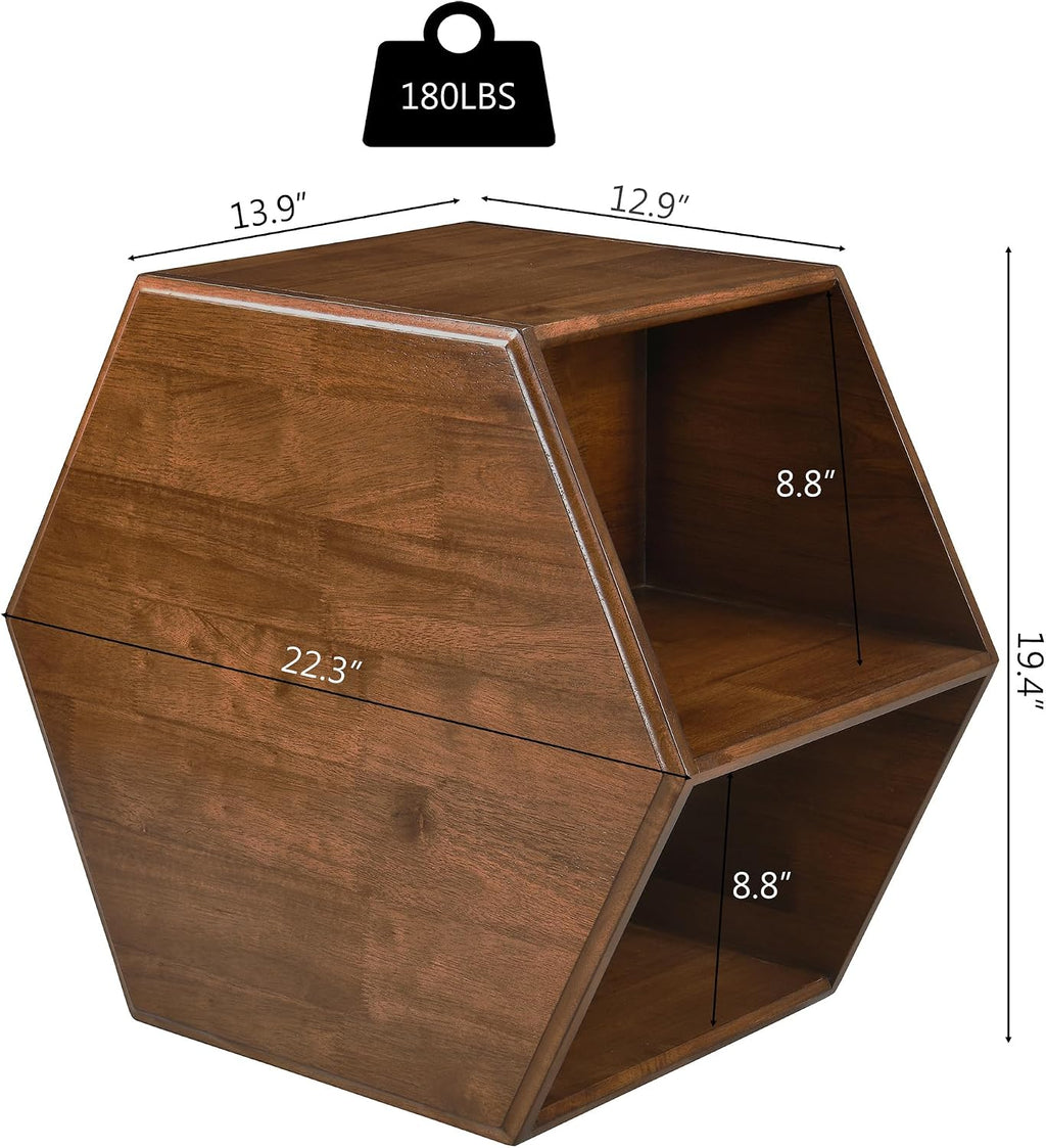 PADMA HOUSE Solid Wood Small End Table, Fully Assembled Hexagon Sofa Side Table with Ample Storage Space, Pre-Assembled Nightstand Slim Bedside Table for Small Spaces