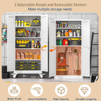 71" H Metal Pantry Storage Cabinet with Wheels,Rolling Kitchen Pantry Cabinet with 2 Doors and 4 Adjustable Shelves, Locker Steel Cabinet,Organization Cabinet for Garage,Home,Gym,School,White