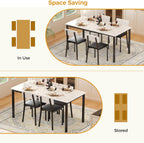 IRONCK 5-Piece 63" Extendable Dining Table with 4 Upholstered Chairs, Kitchen Table Set for 4-8 People, Dining Room Sets with MDF Wood Board, Drop Leaf Table Design for Space Saving, Marple White