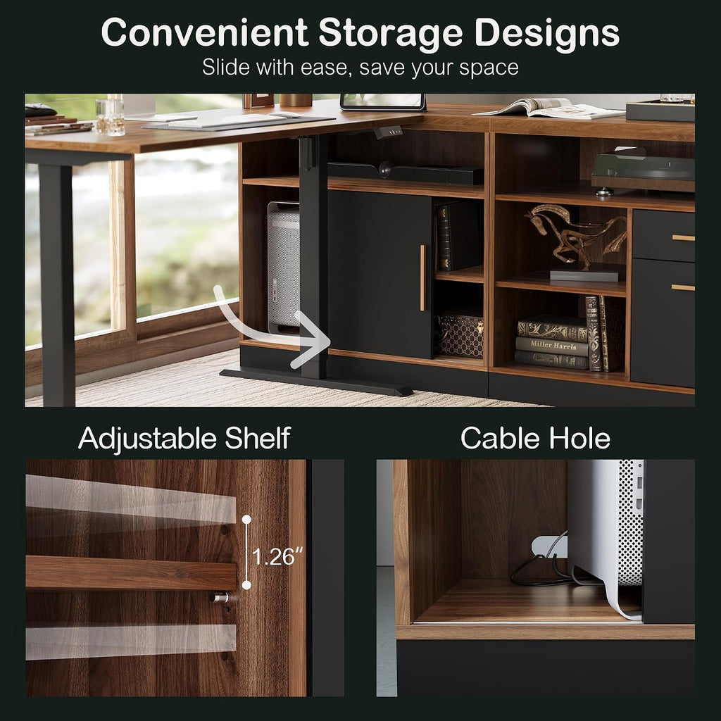 ModernMate 63" Lateral File Cabinet with Lock,2-Drawer Home Office Storage | File Cabinets for A4 / Letter Documents, Wide Credenza w/ Built-in Power Outlet, Fashion TV Stand Organizer, Black Walnut