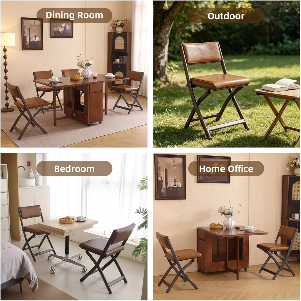 Folding Chairs with Cushion 2 Pack, High-Resilience Foam, Yellowish-brown | 450LBS Capacity, 2-Inch Thick Cushion, 4.7" Folded, Foldable Dining Chairs for Kitchen Dining Room Wedding Office Party