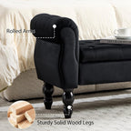 48'' Storage Bench for End of Bed, Modern Bedroom Bench with Arms Upholstered Velvet Lift-top Entryway Ottoman with Storage, Button Tufted Window Bench for Living Room, Reception, Black
