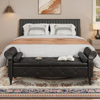 FiveWillowise 65" End of Bed Bench with Storage Ottoman,Black | Faux Leather Upholstered Storage Bench with Rolled Arms and Nailhead Trim for King Size Bed,Bedroom,Entryway,Living room