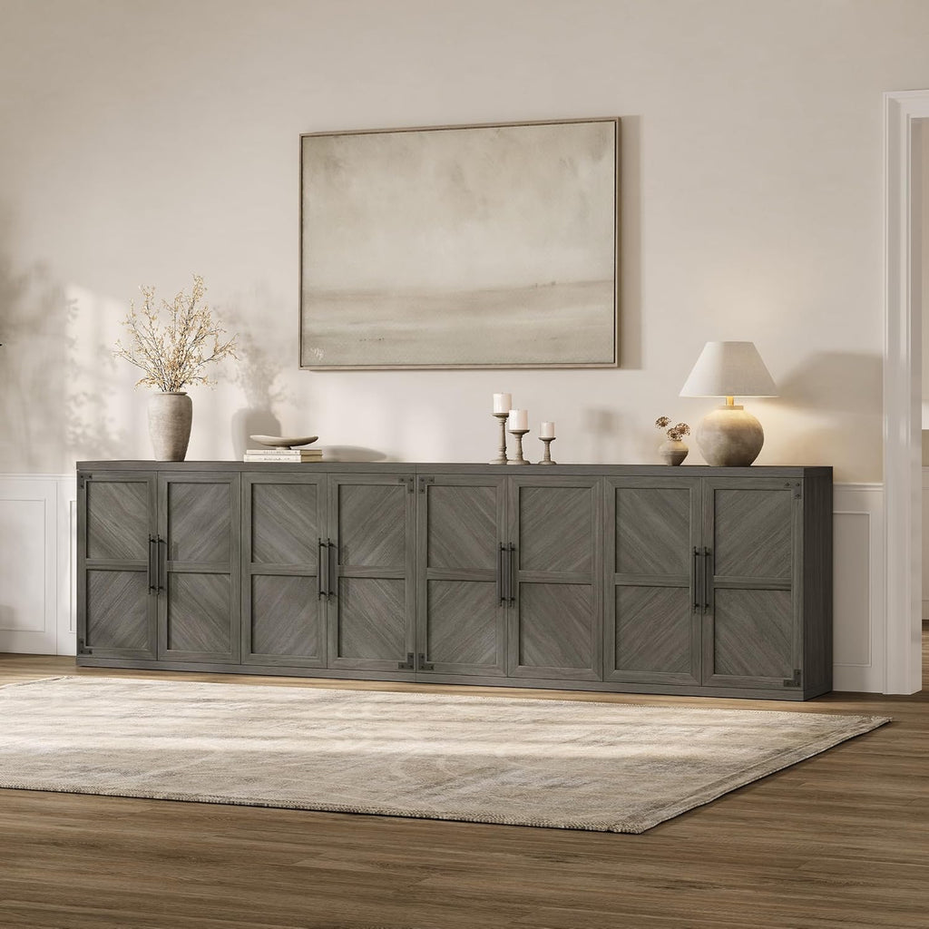 SICOTAS Buffet Cabinet with 4 Doors, Modern Sideboard Cabinet with Storage and Adjustable Shelves, Large Credenza Storage Cabinet (1, Ash Gray)