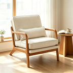 Karl home Mid-Century Modern Accent Reading Chair, Beige | Linen Upholstered, Solid Wood Frame, Soft Cushion, Lumbar Pillow, Lounge Armchair for Living Room, Bedroom, Balcony, Study