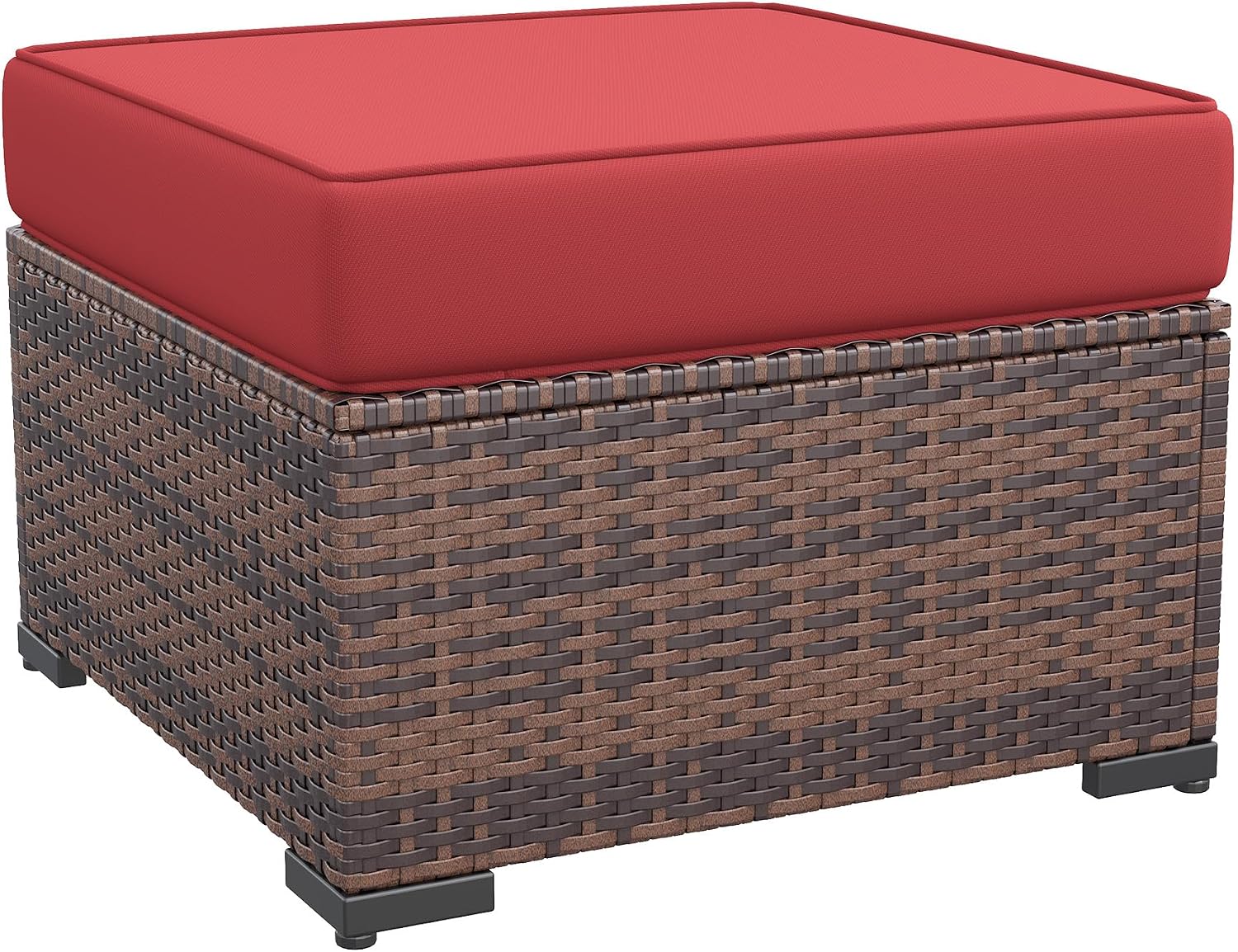 Amopatio 2 Pieces Outdoor Ottoman for Patio, Foot Rest for Couch, All Weather Outdoor Patio Footstool Rattan Patio Ottoman with 4" Thick Removable Cushion (Burgundy)