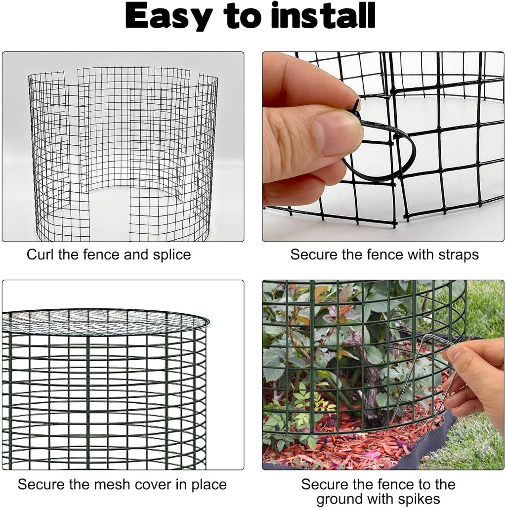 6 Sets of 24'' x 12'' Garden Plant Protectors from Animals with Detachable Covers, Metal Plant Cage Chicken Wire Cloche with Ground Stakes and Nylon Tie, Wire Plant Cage to Keeping Bunny Animals Out