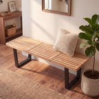 HNY Modern Entryway Bench Wood Dining Bench Minimalist Nelson Bench with Metal Legs for Bedroom Dining Room Hallway Foyer Living Room, Natural Finish