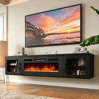 80" Floating TV Stand with 36" Electric Fireplace, Brown & Black | Floating TV Stand Wall Mounted Fits TVs up to 80", Adjustable Shelves & Storage, TV Console for Living Room, WI‑FI Enabled