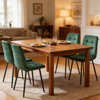 Velvet Dining Chairs Set of 4, Mid Century Upholstered Green Dining Room Chairs Tufted Upholstered Kitchen Chairs Set of 4 for Dining Room, Bedroom, Living Room