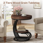 Tribesigns Round End Table, 2-Tier Farmhose Wood Side Table with Shelf Storage, Small Sofa Side Bedside Nightstand, Arc-Shaped Frame Accent Furniture for Living Room, Rustic Brown