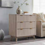 T4TREAM 32" Large Fluted Nightstand with 3 Drawers, White Alder | Oversized, Mid Century Modern, Curved Profile, Metal Handles, Smooth Slides, Spacious Drawers, for Bedroom, Living Room