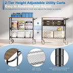 Rolling Kitchen Carts with Wheels, 3-Tier Utility Cart with Wood Tabletop