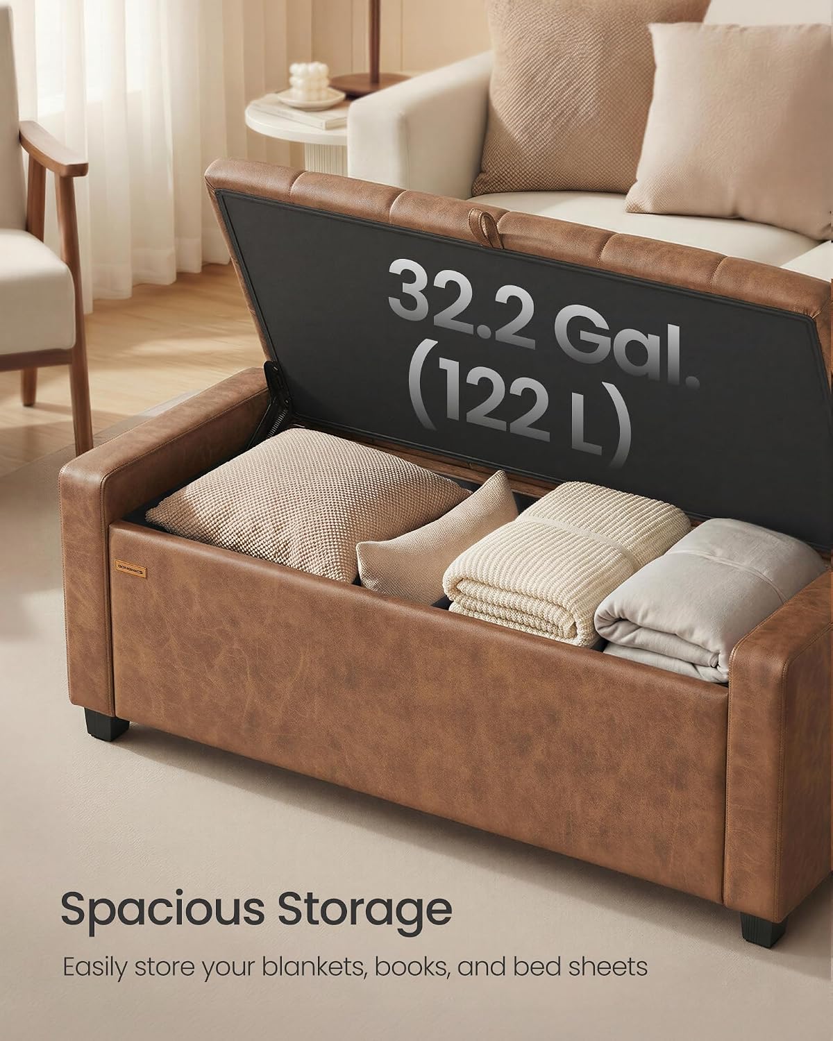 SONGMICS Storage Ottoman,ULOM521KQ01 | Buttons Decoration, Non-Slip Foot Pads, 661.4 lb Load Capacity, Coffee Brown, MACEO Collection ULOM521KQ01