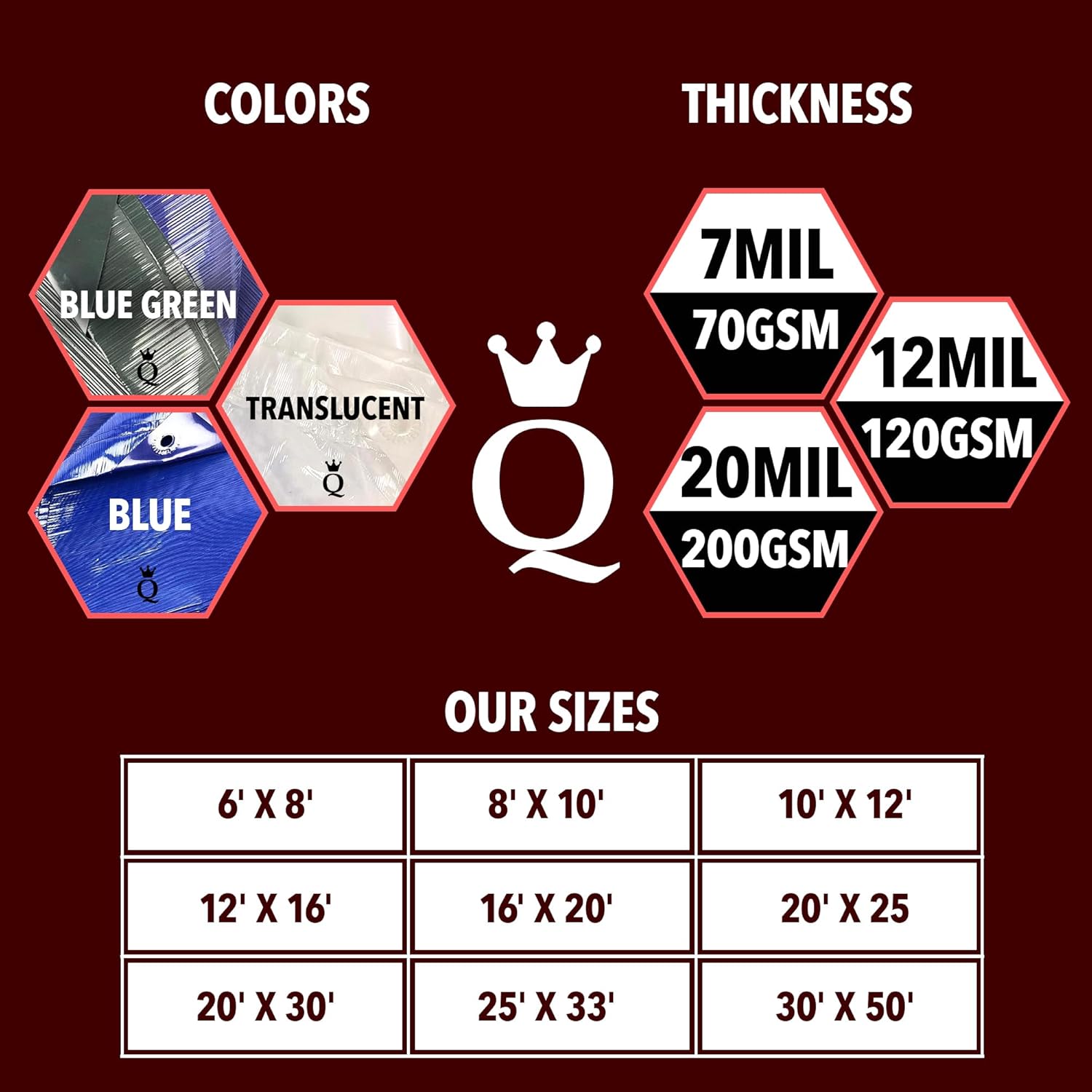 QUEEN OF TARPS | 10x12 Light Duty Tarp Waterproof, 70 GSM is 7 MIL, UV/Tear Resistant Tarp, Camping, Outdoor Furniture, Car, Tents, Painting, Firewood Protection | 10x12, Light Duty