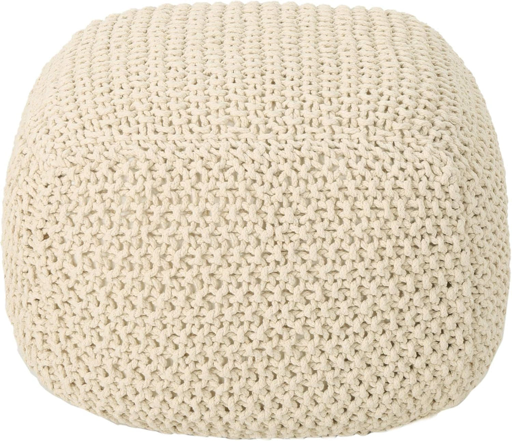 Christopher Knight Home Knox Knitted Cotton Pouf, Beige