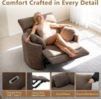 450lbs Oversized Power Recliner Chair for Big and Tall Adults, 52" Extra Wide Electric Recliner with USB & Type-C Ports, Chenille Fabric Single Sofa Chair for Living Room & Bedroom (Brown)