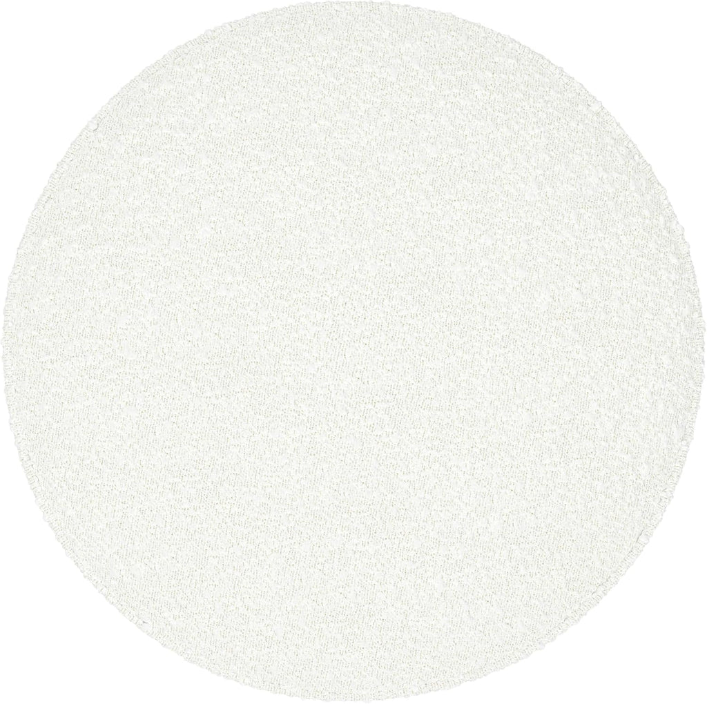 Spatial Order 22" Round Ottoman with Wooden Base - Cream Textural Fabric