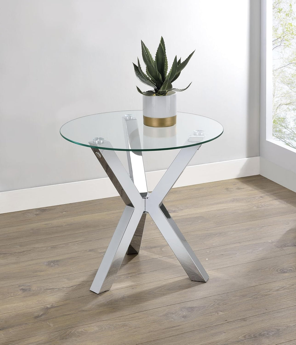 Coaster Home Furnishings Kenzie Round Tempered Glass Top End Side Table Chrome