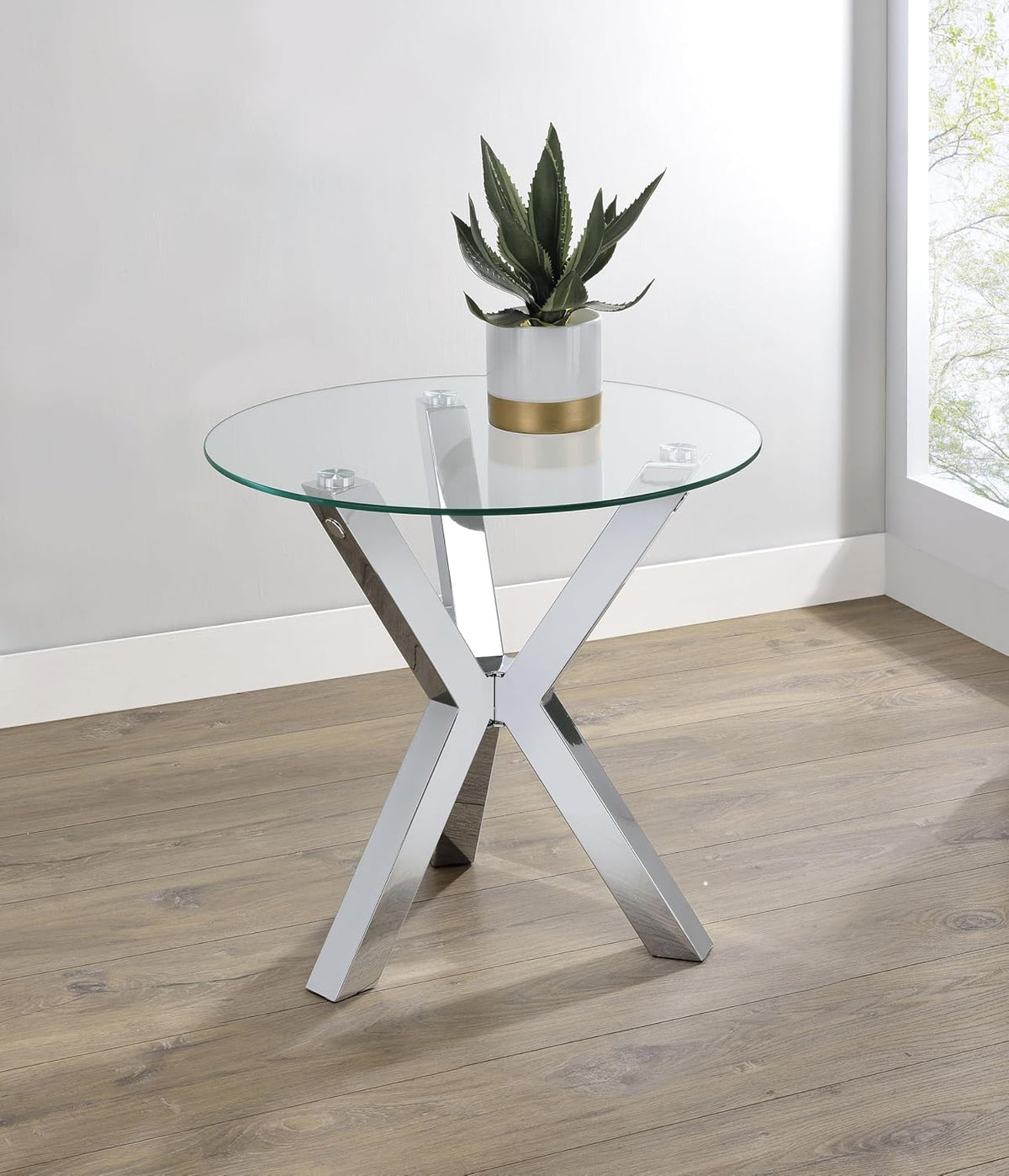 Coaster Home Furnishings Kenzie Round Tempered Glass Top End Side Table Chrome