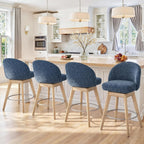 LUE BONA 360° Swivel Bar Stools Set of 4, 26" Wood Legs, Fabric Blue