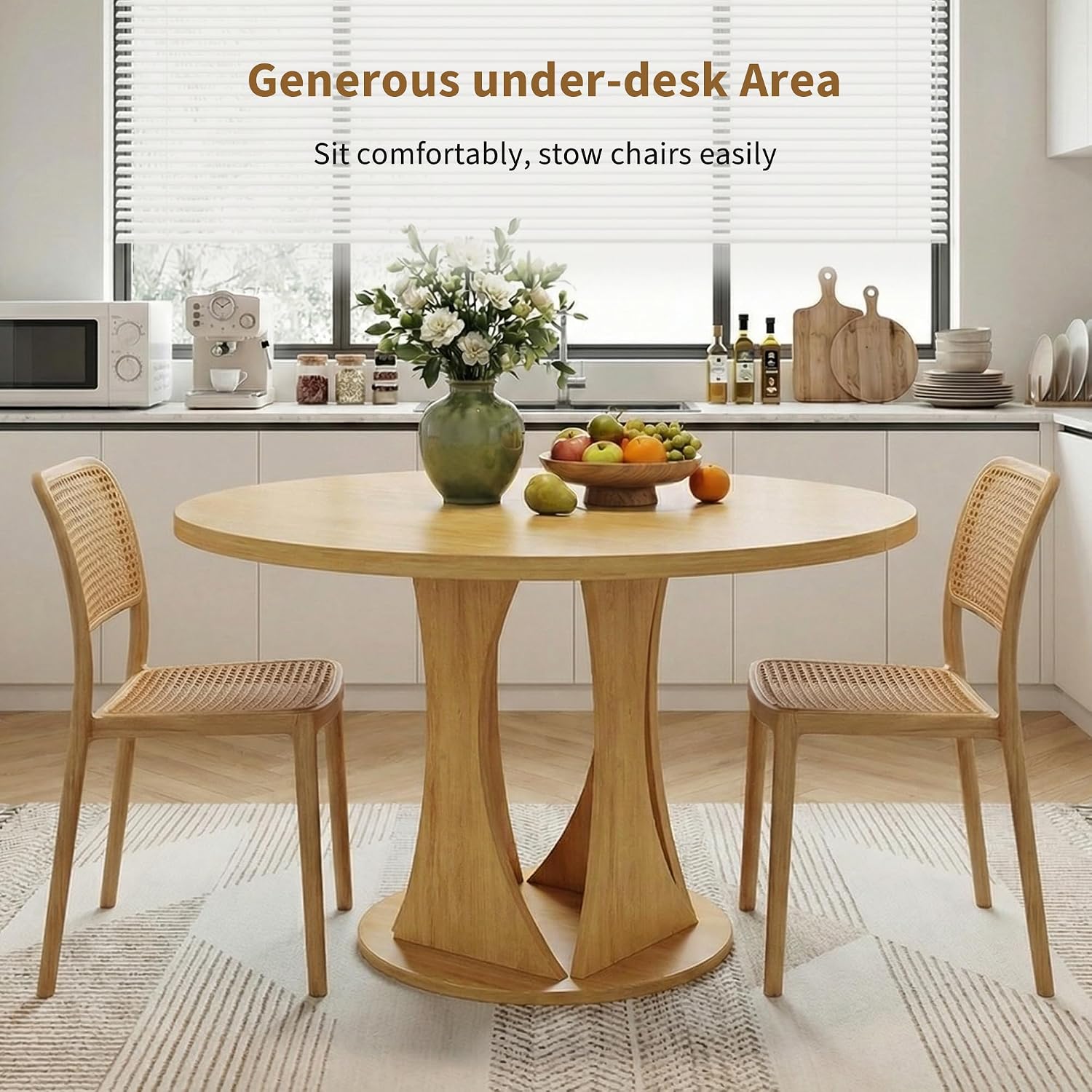 iPormis Round Dining Table, 47'' Kitchen Table for 4-6, Dining Room Dinner Table with Wooden Tabletop & Geometric Arcs Pedestal for Kitchen, Living Room, Home, Office, Oak