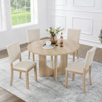 JIJIWANG 47.3" 5-Piece Round Dining Table Set with 4 Upholstered Dining Chairs, Modern Round Dining Table Set for 4 for Living Room Kitchen Light Oak & Beige