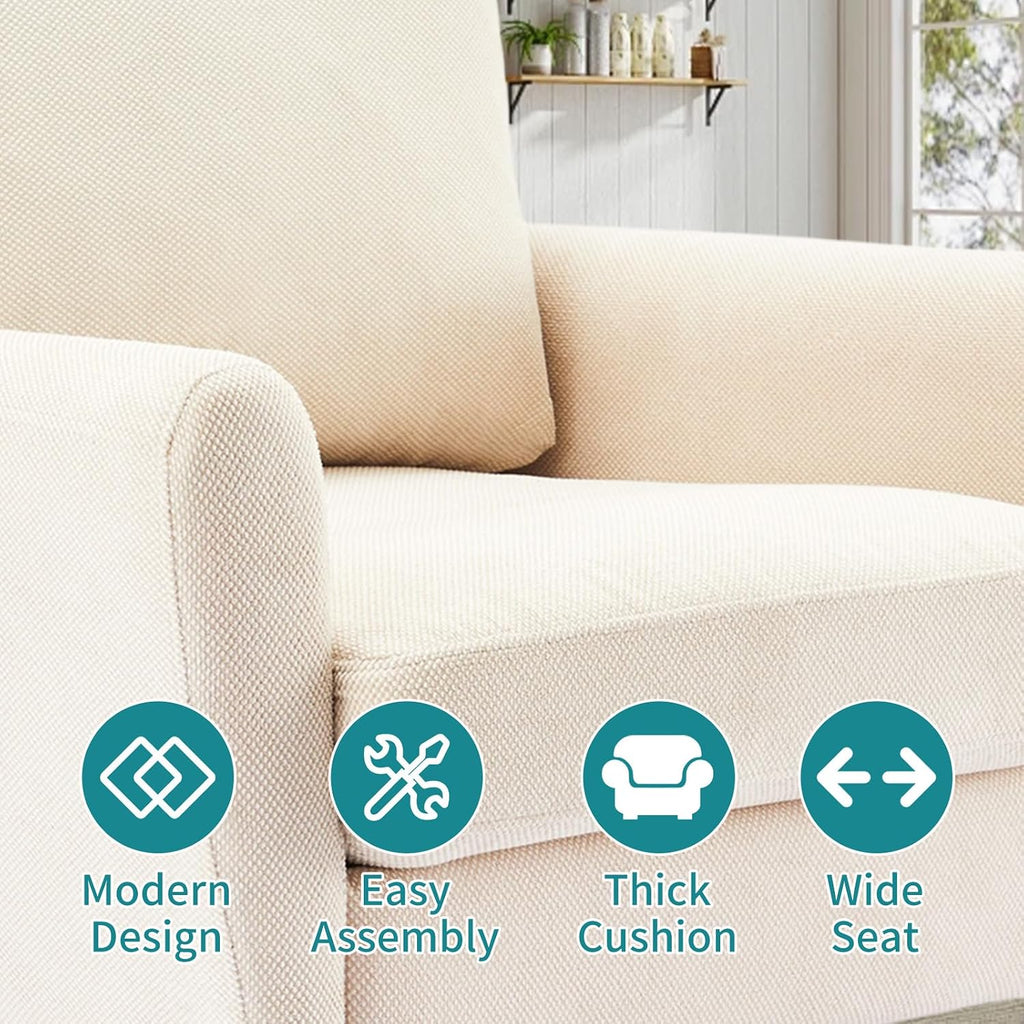 OLIXIS Comfy Accent Chair for Living Room Bedroom and Waiting Room | Upholstered Mid-Century Reading Chair with Pillow and Solid Wood Legs, Wide Singe Modern Lounge Sofa, Cream Beige