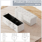 GOFLAME 43 Inches Folding Storage Ottoman Bench, PU Leather End of Bed Bench with Padded Seat and Side Pocket, Large Foot Rest Stool, Storage Chest for Entryway, Living Room, Bedroom, White