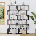 Yusong Geometric Bookcase, S Shaped Bookshelf 6-Tier Book Shelves for Bedroom, Modern Wood Decorative Display Shelf Tall Book Case for Home Office, Black and White