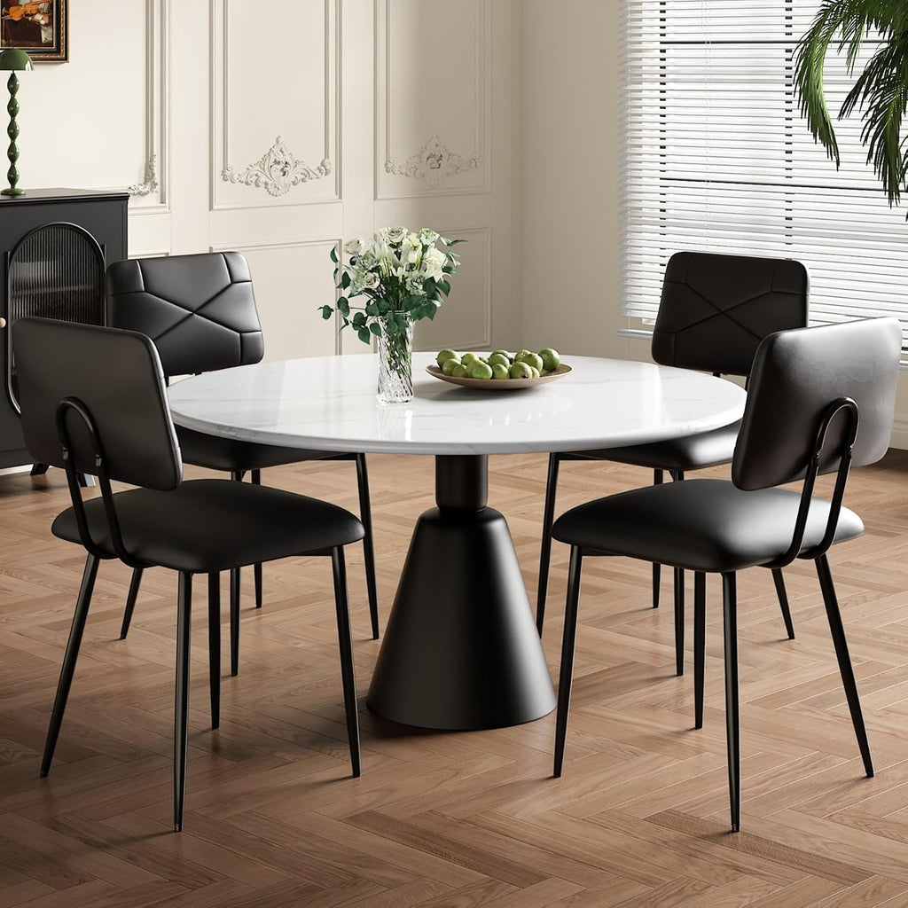 VECELO Dining Chairs Set of 2, Modern Upholstered Kitchen Chairs with Faux Leather Cushion Seat & Metal Legs for Kitchen, Living Room, Tufted Backrest Design, Black