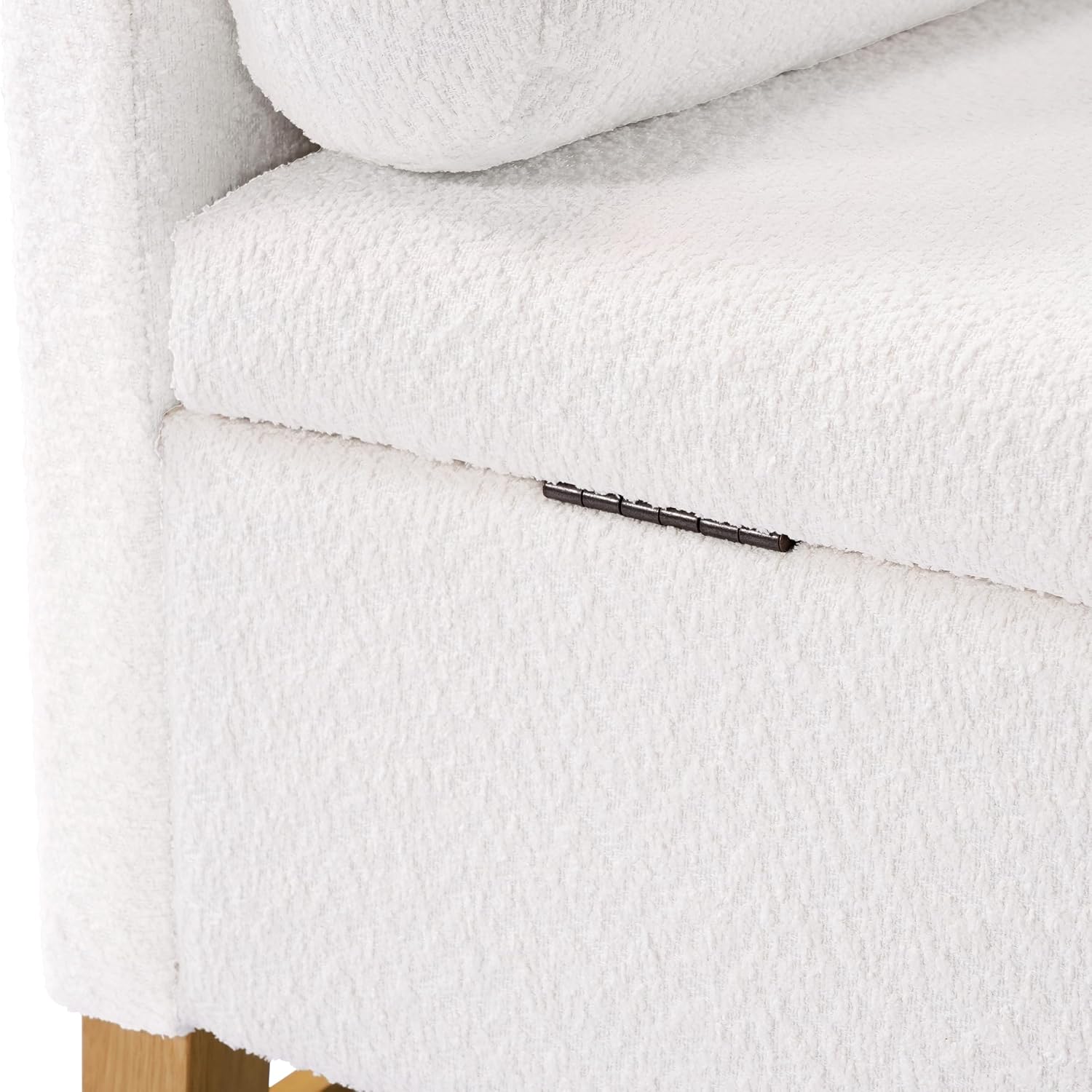 Merax Boucle Upholstered Storage Bench 50.8" End of Bed Bench with 2 Round Pillows & Solid Wood Legs, Ample Hidden Storage Space, Ottoman for Entryway Bedroom, Ivory
