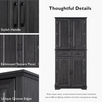 Tall Arched Pantry Cabinet with Pull-Out Cabinet Organizers, Brown | 71"H Farmhouse Storage Cabinet with 6 Door Shelves, 2 Drawers, Anti-Tipping, Embossed Texture for Dining Room