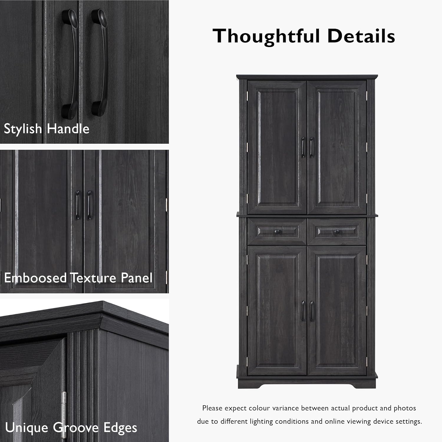 Tall Arched Pantry Cabinet with Pull-Out Cabinet Organizers, Brown | 71"H Farmhouse Storage Cabinet with 6 Door Shelves, 2 Drawers, Anti-Tipping, Embossed Texture for Dining Room