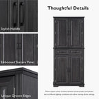 71" Tall Kitchen Pantry Cabinet with 3 Pull Out Organizers, Farmhouse Storage Cabinet with 6 Door Shelves,2 Drawers,Freestanding Cupboard for Kitchen Dining Room (Black-@01)