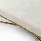 24/7 Shop at Home Lalia Upholstered 48-inch Metal Bench with Padded Roll Arms, Beige Fabric Seat, Hammered Forged Steel Frame, Modern Bedroom or Entryway, Matte Gold