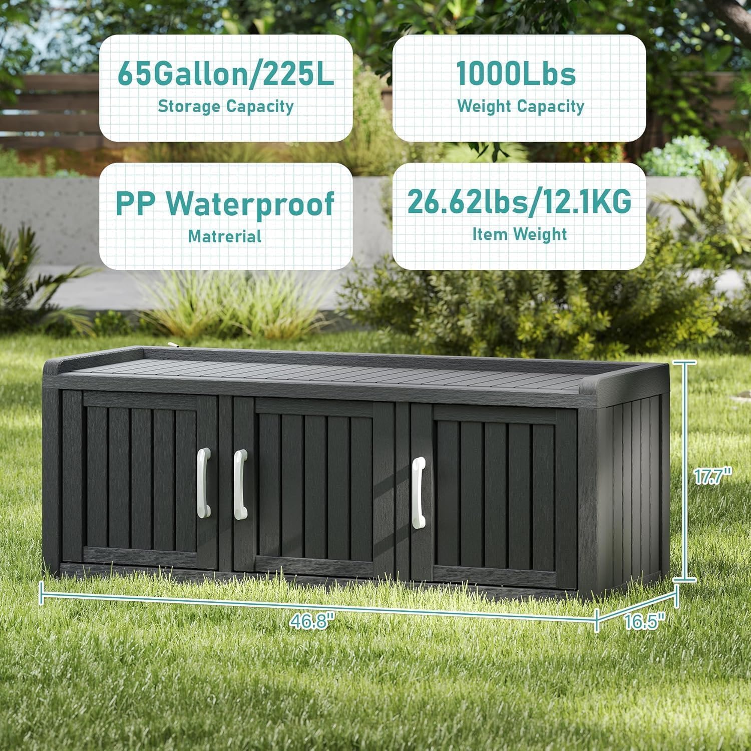 Outdoor Shoe Bench, Waterproof UV-Resistant Indoor Resin Shoe Cabinet, Entryway Shoe Storage with 3 Doors, Living Room, Bedroom, Black (3 Door)