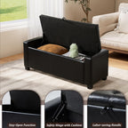 Royal Windsor Ottoman with Storage,Tufted Storage Bench with Safety Hinge,Holds up to 350 lb,Upholstered Bench with Seating for Bedroom, Living Room,Entryway,Leather Black