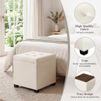 15 inch Square Storage Ottoman with Tray Lid,Modern Tufted Fabric Cube Coffee Table with Storage,Upholstered Ottoman with Removable Top for Living Room, Bedroom