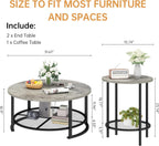 Recaceik Round Coffee Table and End Table Set of 3 with Storage, Modern Vintage Grey Coffee Table and Side Table for Living Room, Office, Apartment, Small Space