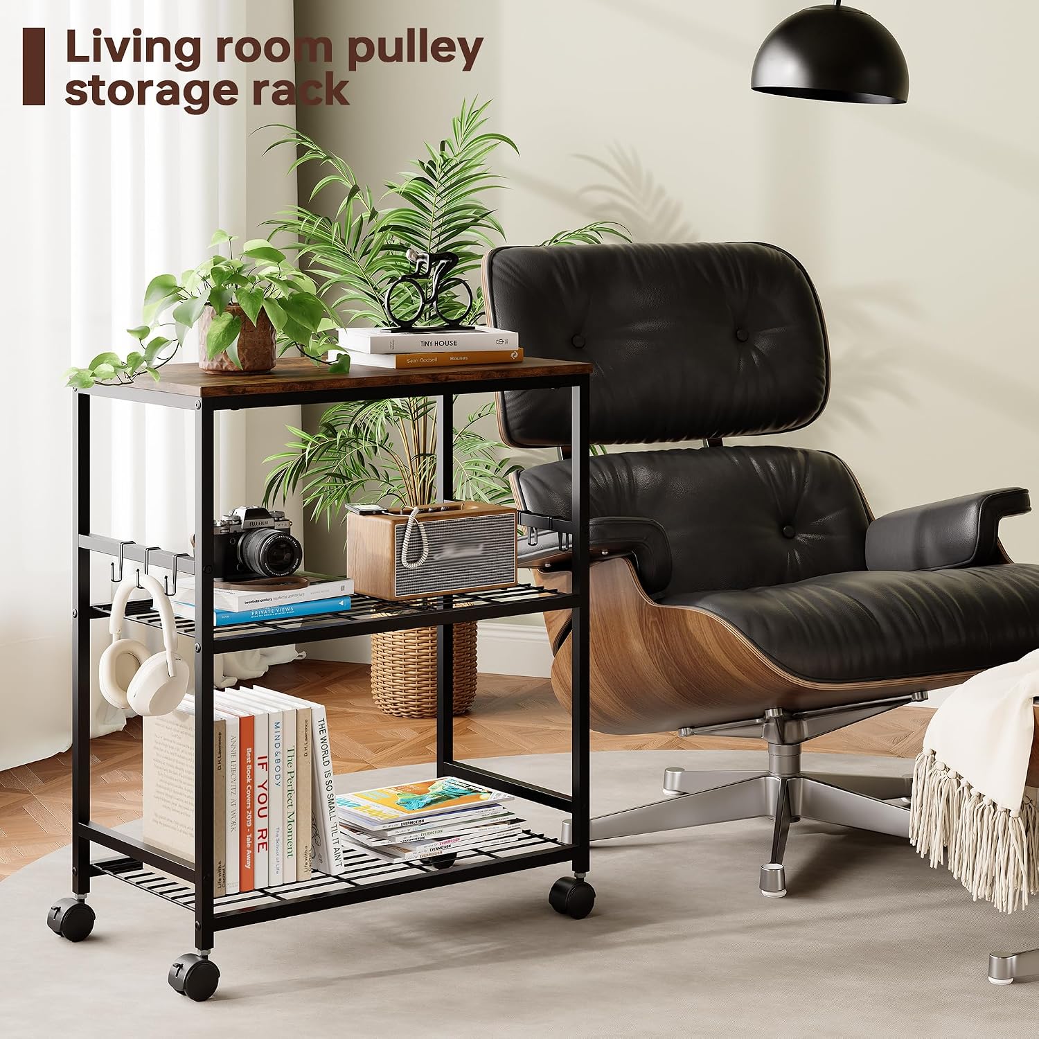 itchen Rolling Cart, 3-Tier Microwave Stand with Lockable Wheels, One-Piece Shelf, Kitchen Utility Storage Cart for Coffee Bar,Apartment, Dorm, Laundry Room, Office, 23.6" x 15.7" x 27.6", Brown