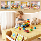 Xilingol Montessori Kids Table and Bench Set with Storage, Wooden Toddler Desk and Chairs Set, Indoor Activity Craft Table for Playroom, Boys, Girls (Natural)