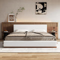 Christopher Knight Home Bettine Modern Boucle Queen Size Bed Frame with Headboard, Solid Wood Queen Bed Frame, Slat Panel Support Platform Bed, No Spring Box Needed, Heavy Duty, White+Brown