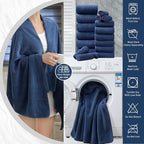 18 Piece Bath Towels Set,Soft Family Bathroom Towel Set with Hanging Loops-6 Bath Towels,6 Hand Towels,6 Washcloths,Highly Absorbent Quick Dry Shower Towel for Bathroom,Hotel,Spa-Navy Blue Towel Set
