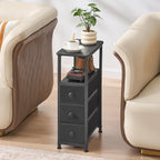 DALEMHOME End Table, Narrow Side Table with 3 Fabric Drawers, Slim Nightstand, Small Bedside Table with Storage, Living Room, Bedroom, Black HKET1300BK