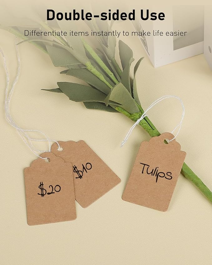 Uniclife 200 Pcs Writable Brown Kraft Paper Tags, 1.8" x 1.05" - Price Display Labels for Clothing, Jewelry, Merchandise