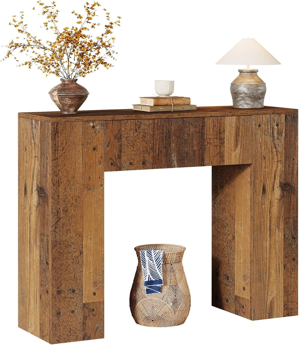 Tribesigns 39'' Farmhouse Console Table, Narrow Sofa Entryway Table with Drawer, Small Wooden Entrance Table for Living Room, Hallway, Foyer, Distressed Brown